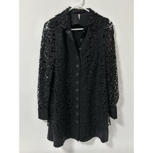 Free People Lace Shirt Dress Black Goth Emo Witchy Size 2 Long Sleeve Button